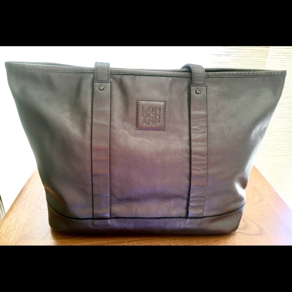 Longchamp Pewter Leather Tote